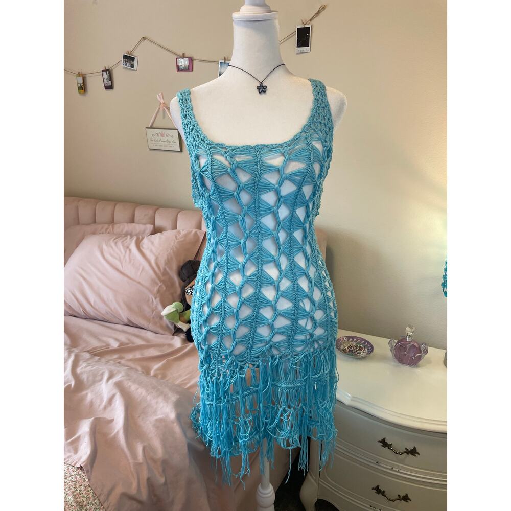 turquoise crochet dress